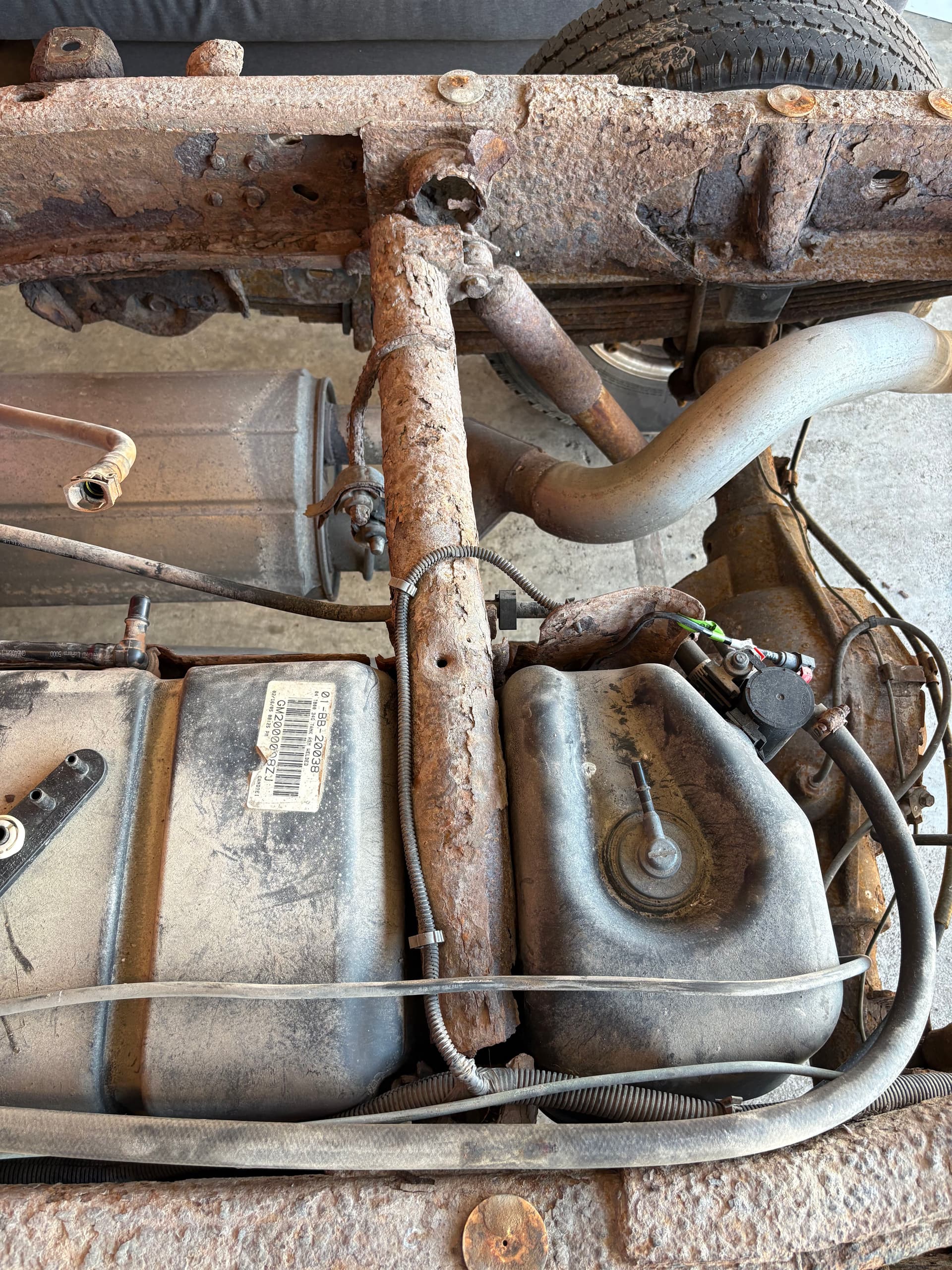 Chevy 3500 Fuel Tank Cross Member Replacement in Progress image