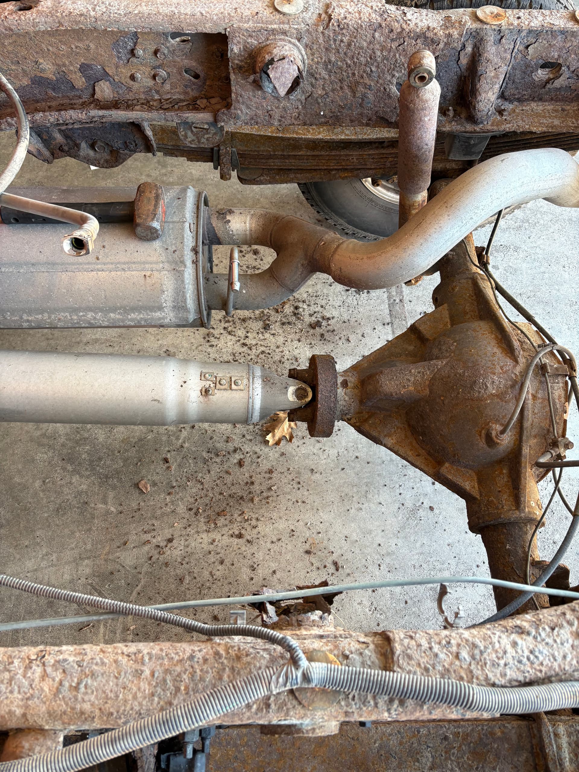 Gallery photos for Chevy 3500 Fuel Tank Cross Member Replacement in Progress: Image #1